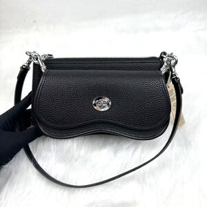 Coach Wavy Double Pouch Bag shoulder In Coachtopia Leather Black Rainbow CT381